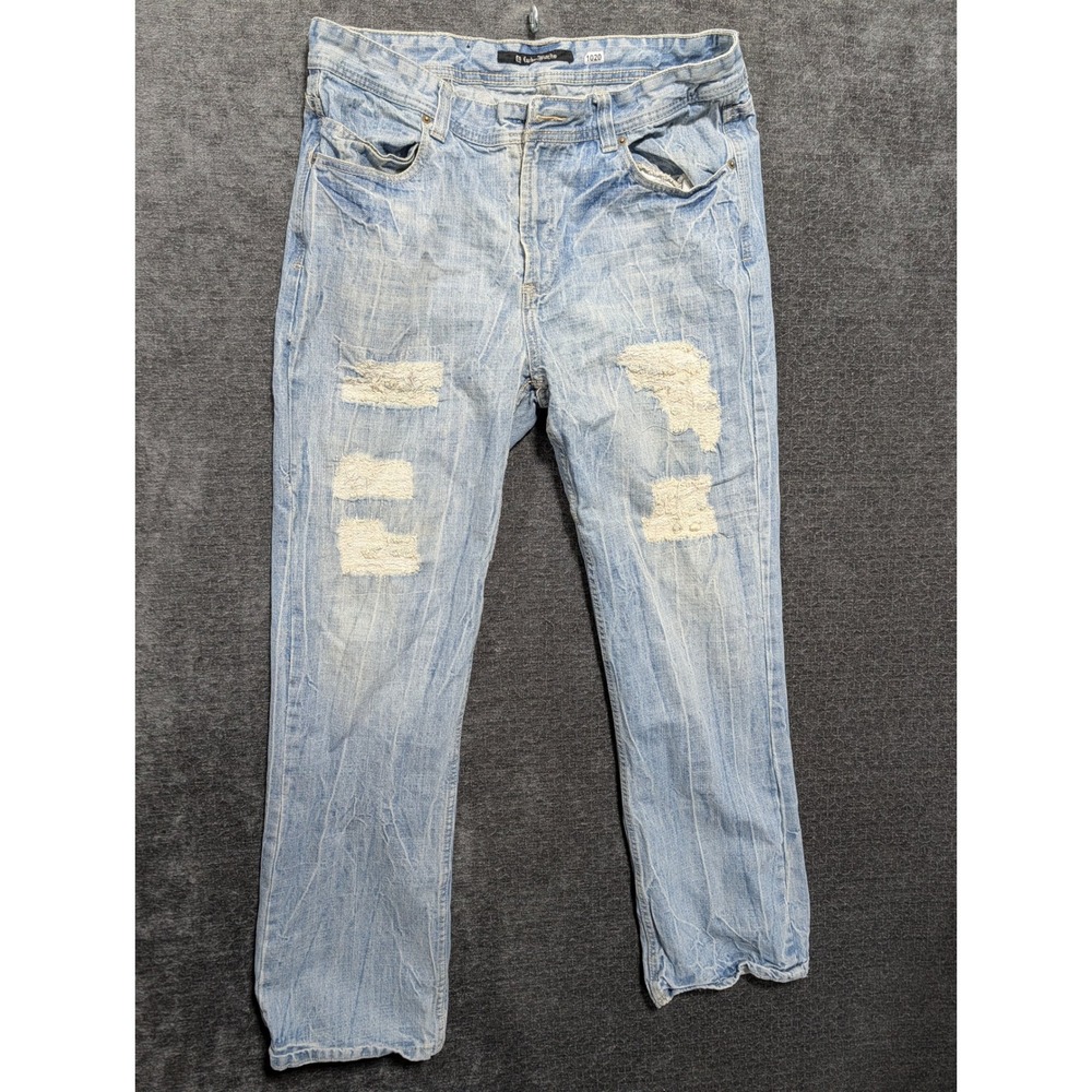 Carbon Black Mens Distressed Light Wash Straight Leg Jeans Blue 1020